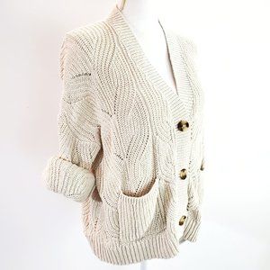 Madewell Large Cream Chunky Knit Cardigan Sweater Womens Cottagecore Cozy Granny